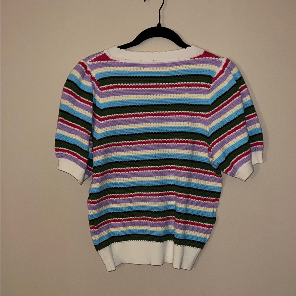 Vine & Love Striped Crochet Crewneck Top in Purple, Blue & Green - Picture 5 of 5